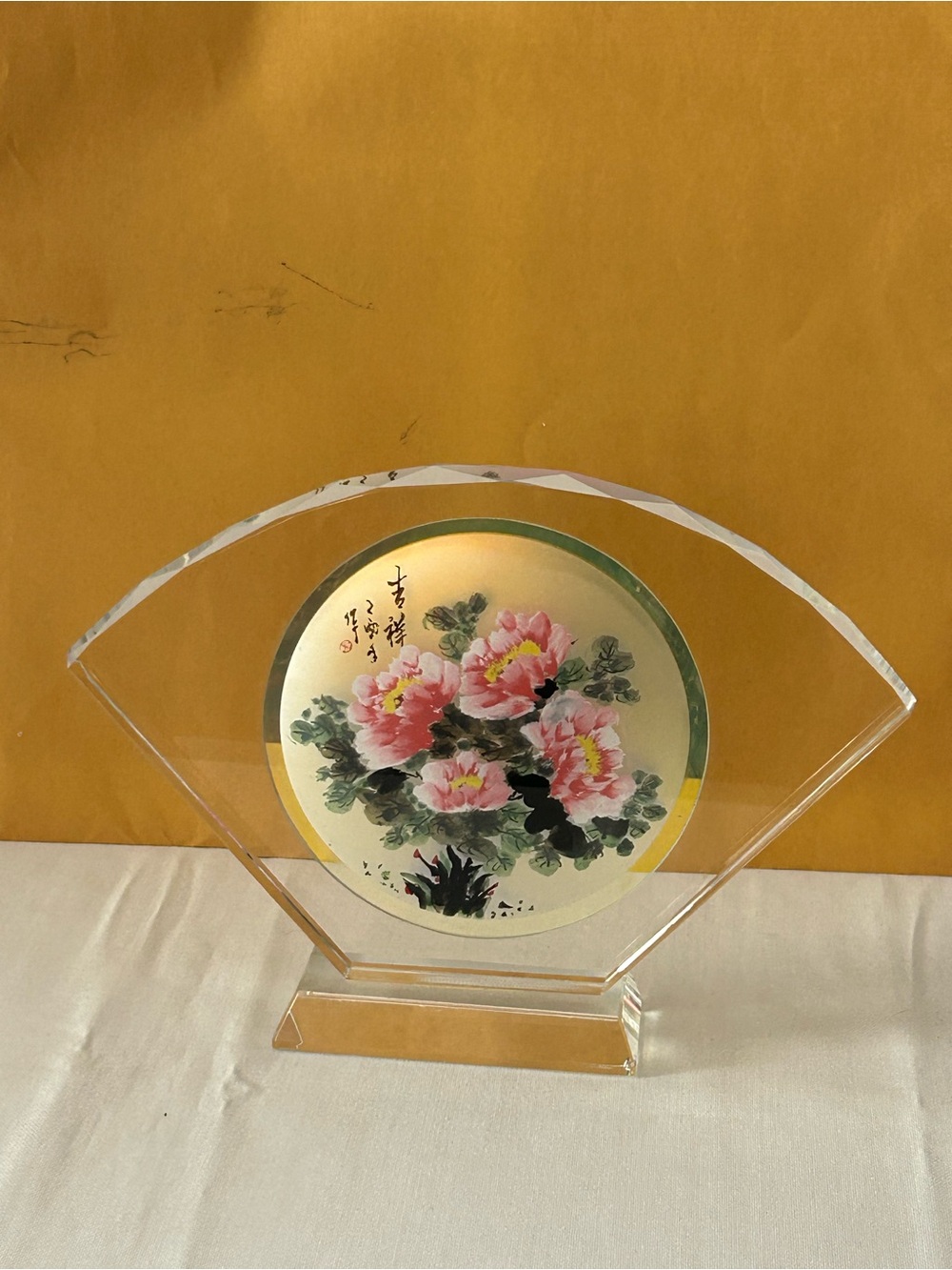 Chinese crystal for decoration flowers "Peonies", hand-painted inside, unique